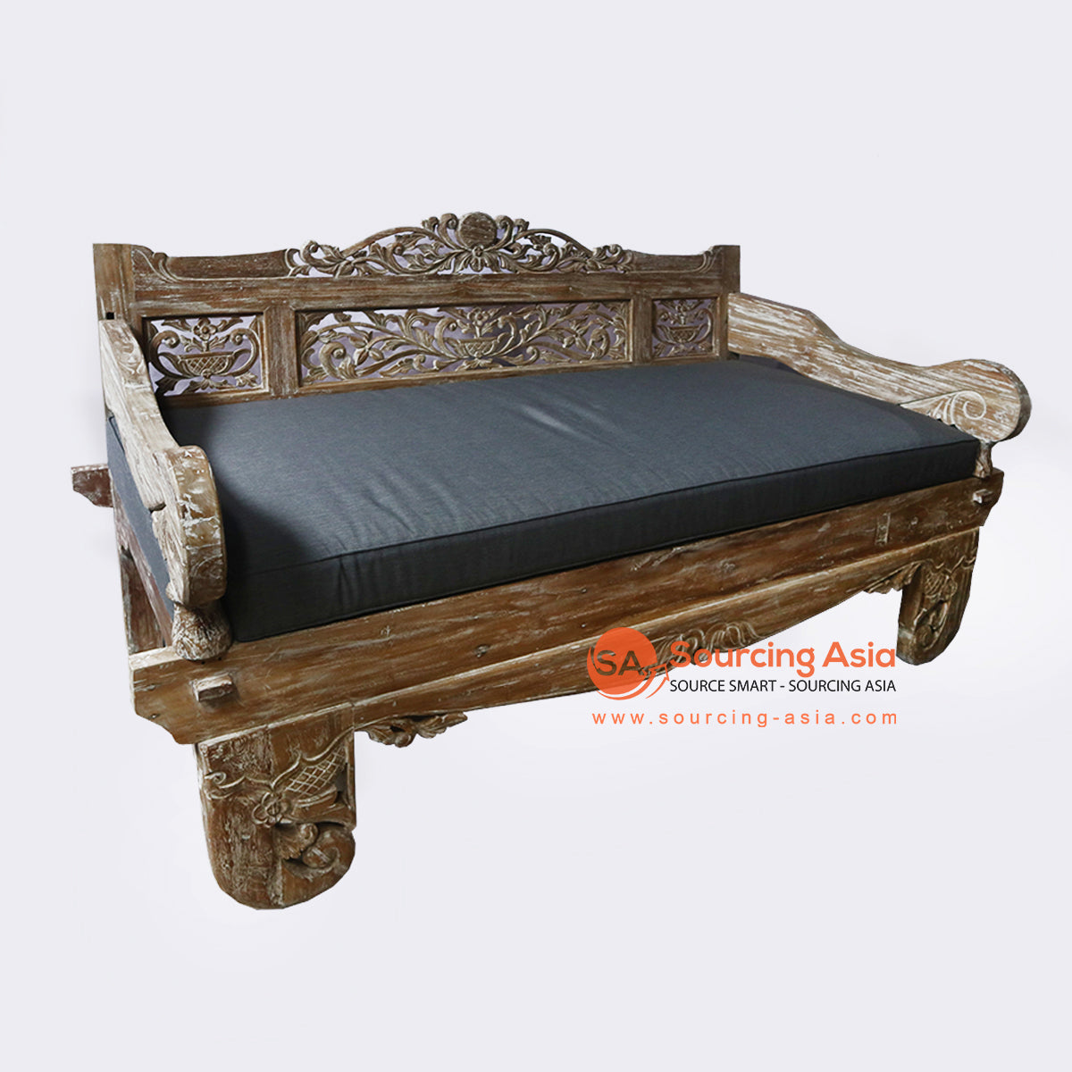 LAC079 NATURAL TEAK WOOD CARVED DAYBED