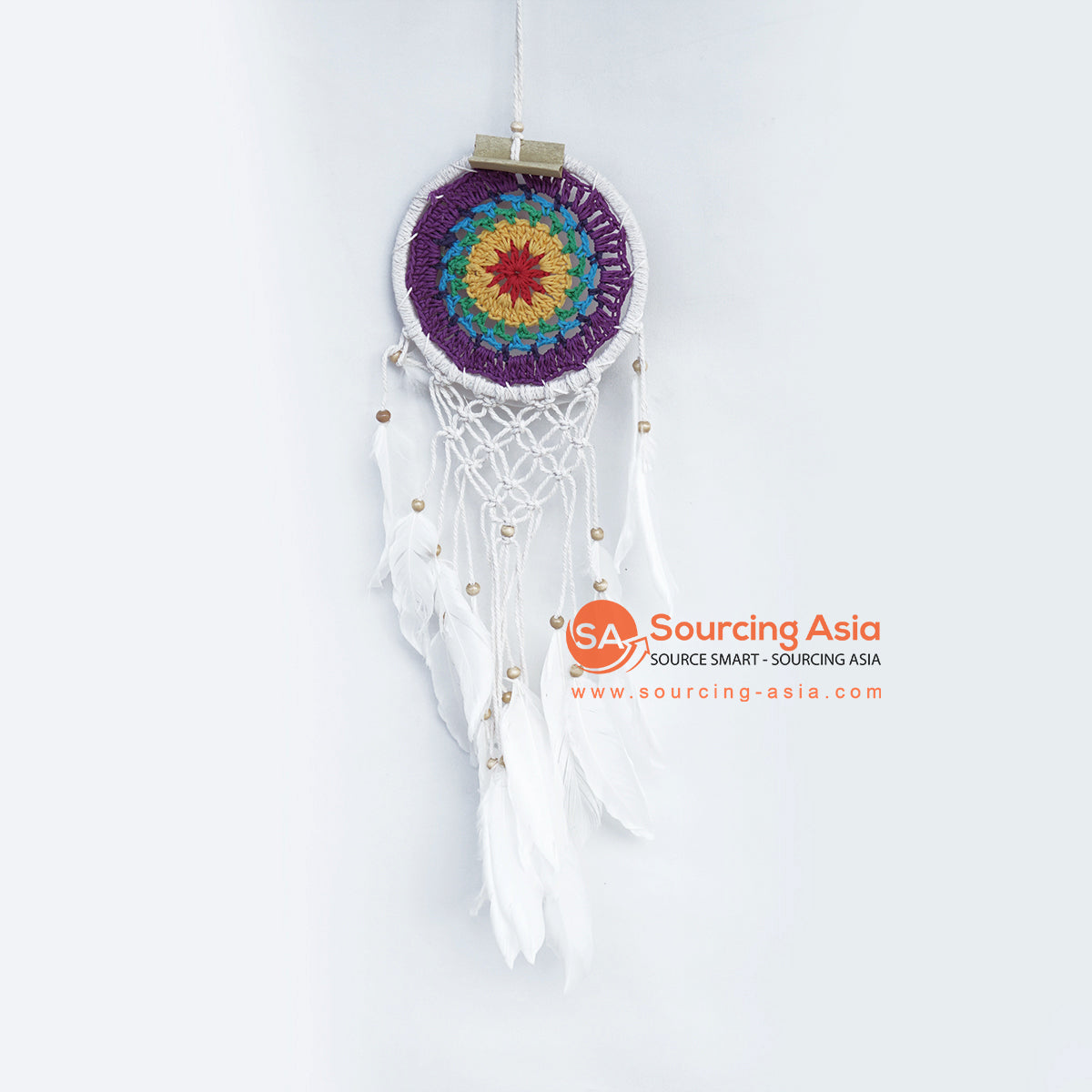 LINDC010 WHITE FEATHERED COLORFUL MACRAME DREAM CATCHER