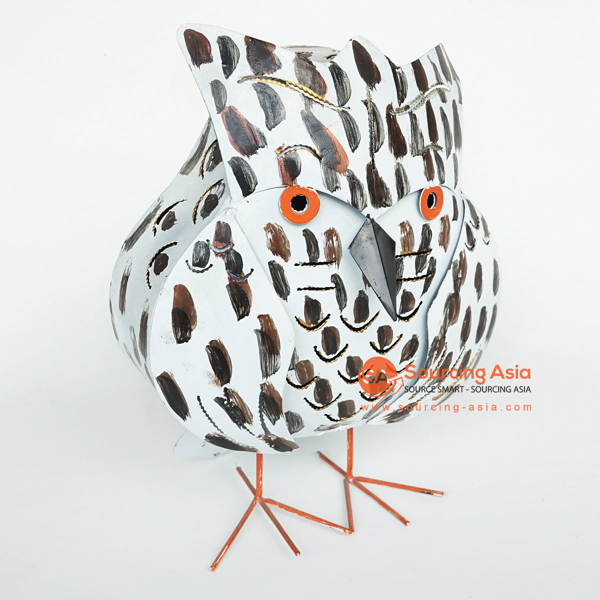 LISC015 HAND PAINTED WHITE AND BLACK METAL OWL DECORATION