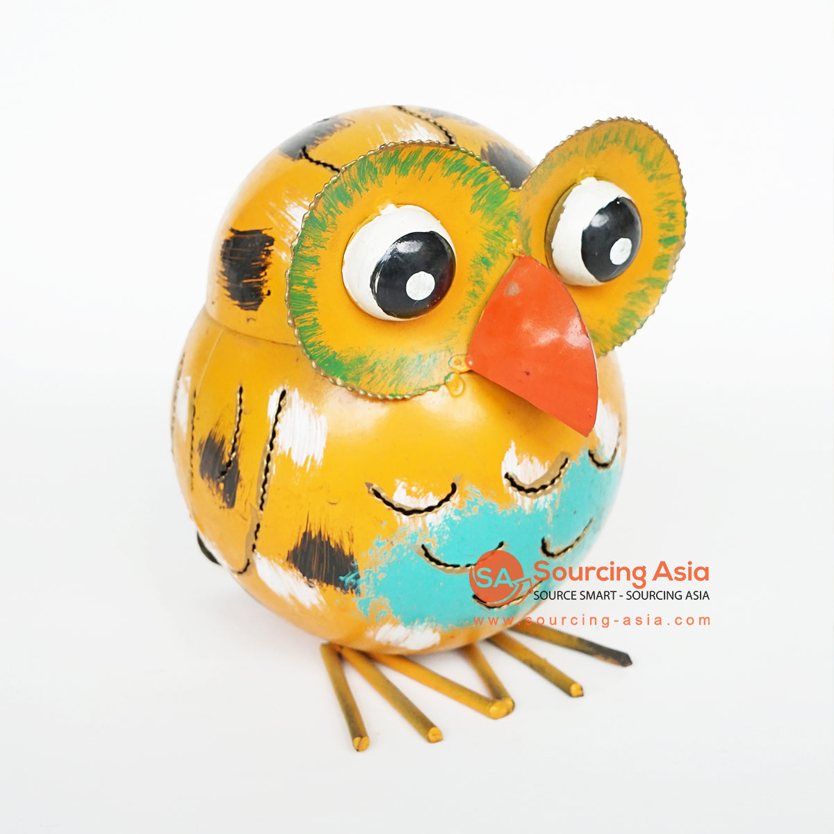 LISC019 HAND PAINTED ORANGE METAL OWL DECORATION