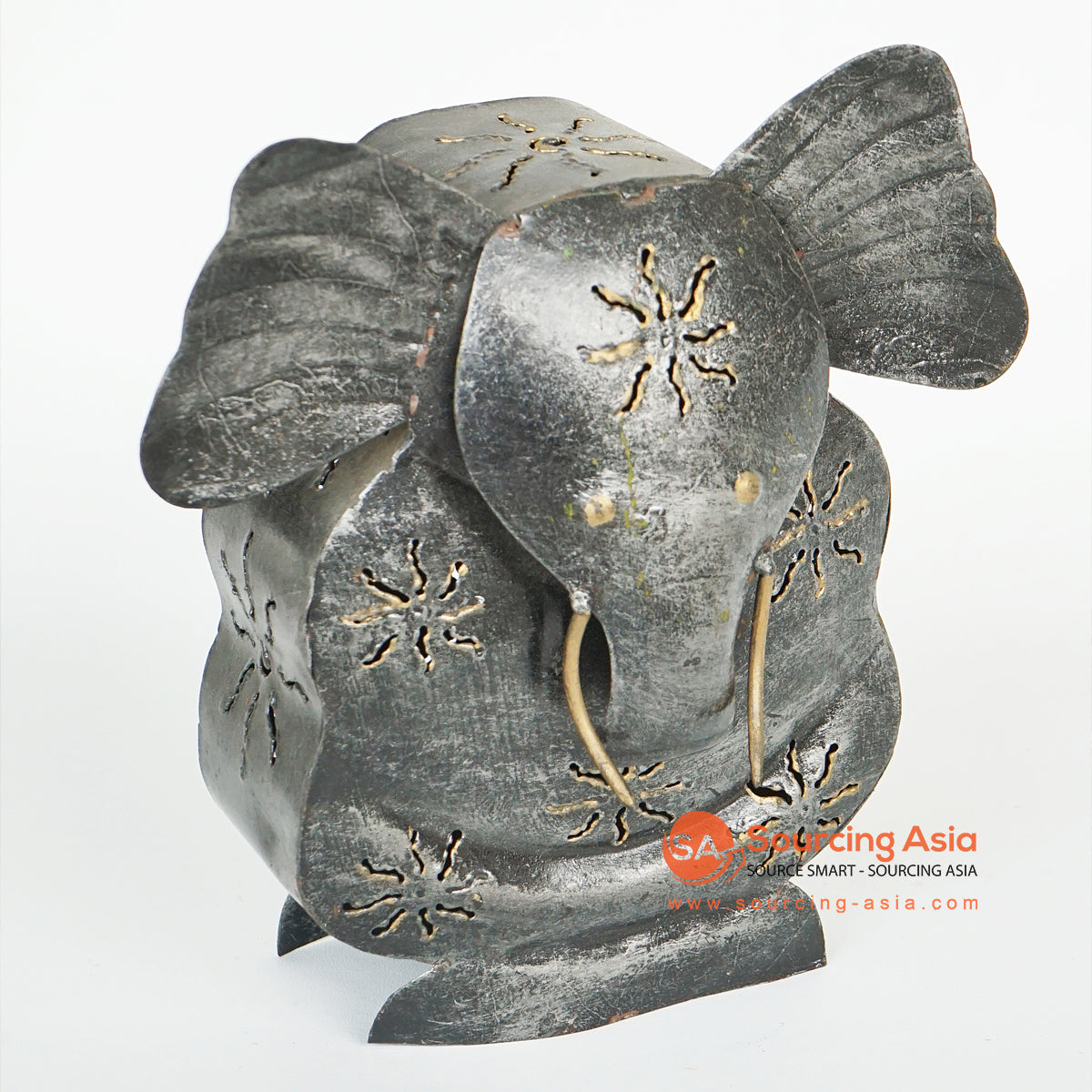 LISC026 HAND PAINTED BLACK METAL ELEPHANT DECORATION