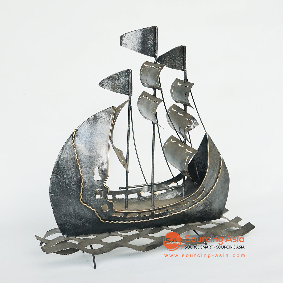 LISC035 HAND PAINTED BLACK METAL SAILING BOAT DECORATION ...
