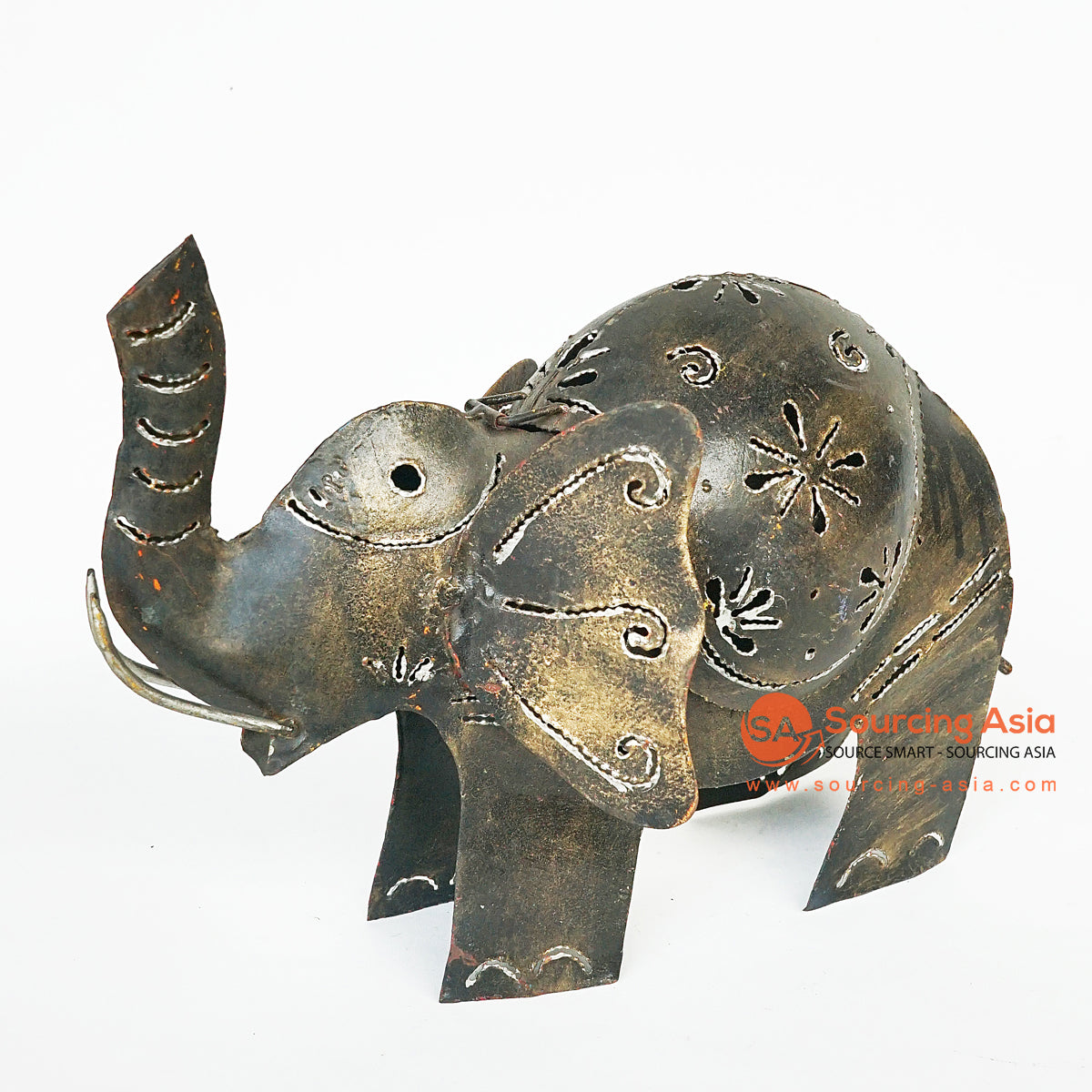 LISC041 HAND PAINTED BLACK GOLD METAL ELEPHANT DECORATION