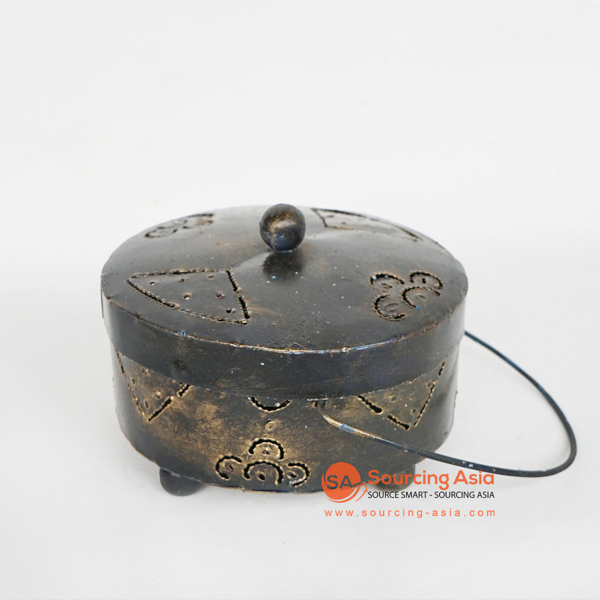 LISC065 HAND PAINTED BLACK GOLD METAL MOSQUITO COIL HOLDER