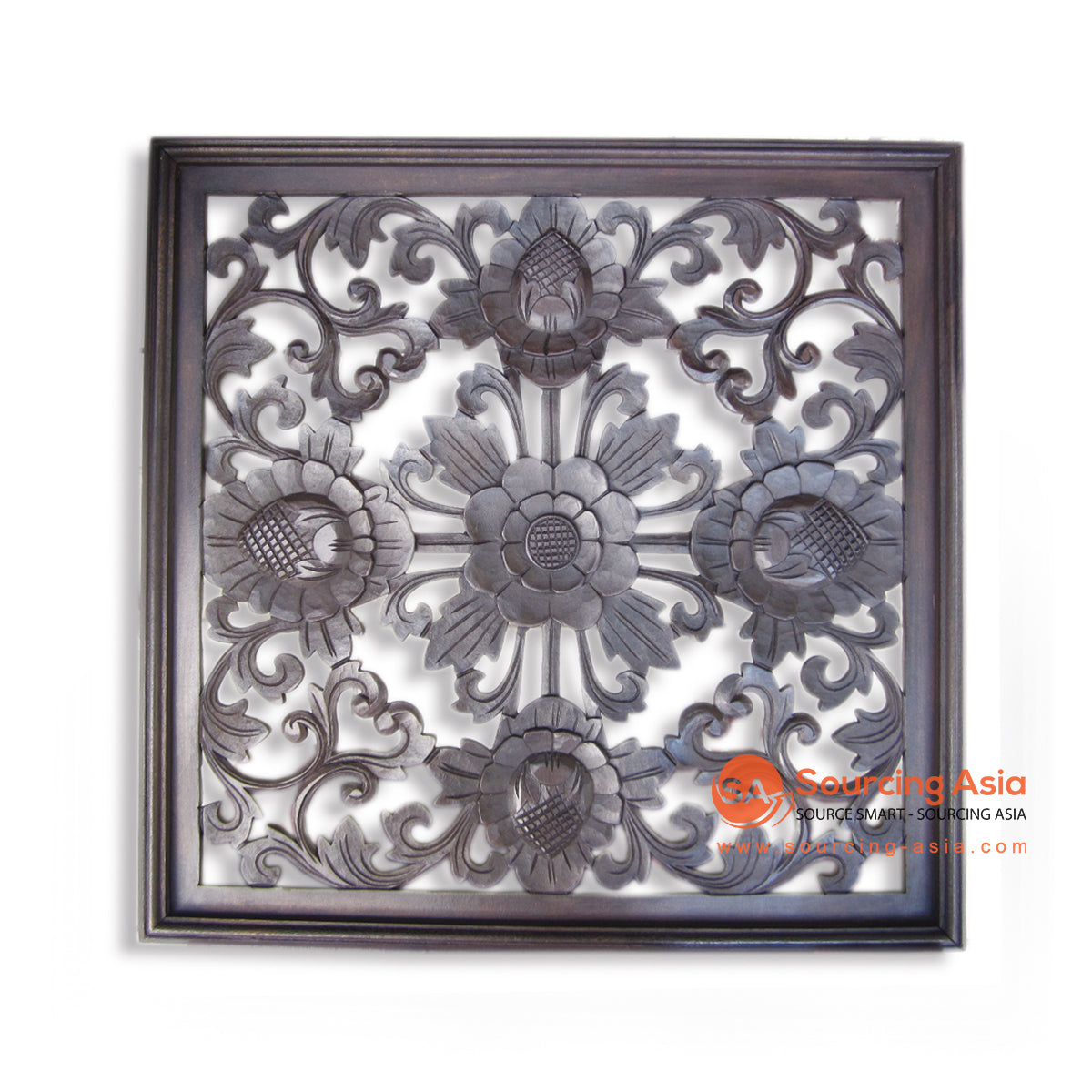 LUH012A-BR BROWN WOODEN FLOWER CARVED PLAQUE