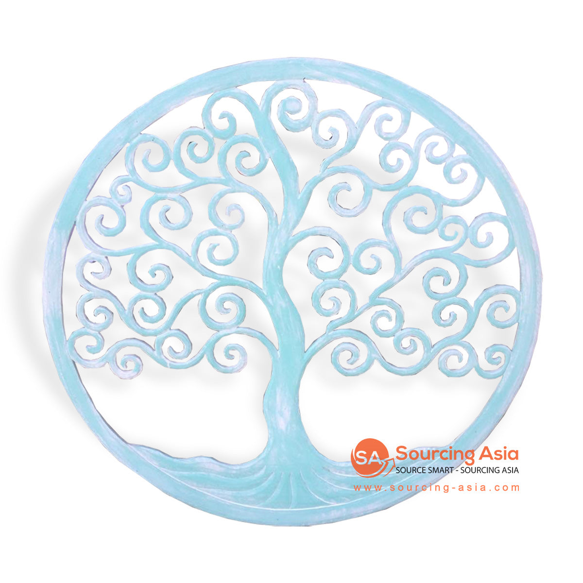 LUH013-100TU TURQUOISE WOODEN ROUND "TREE OF LIFE" PANEL
