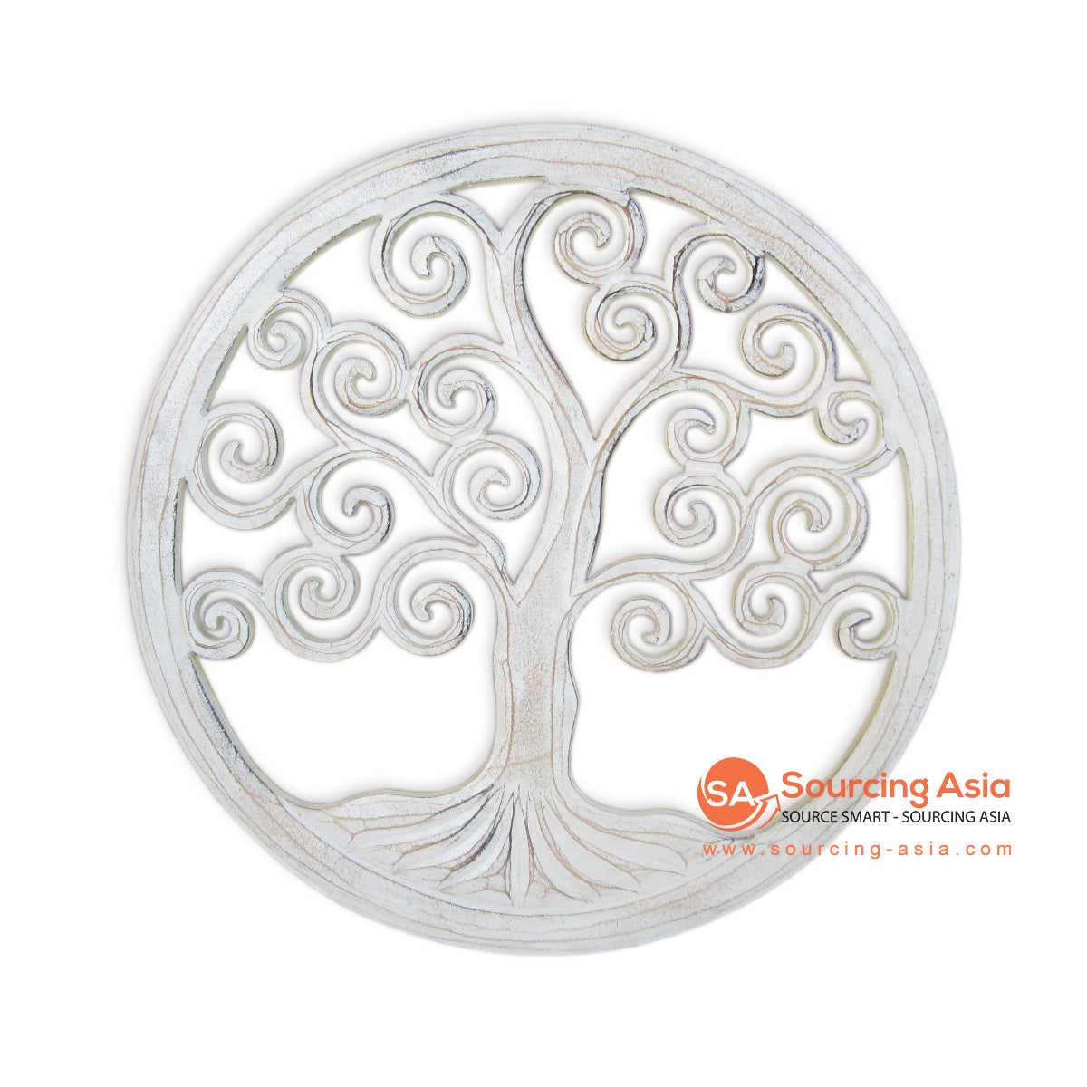 LUH013-40 WHITE WOODEN ROUND "TREE OF LIFE" PANEL