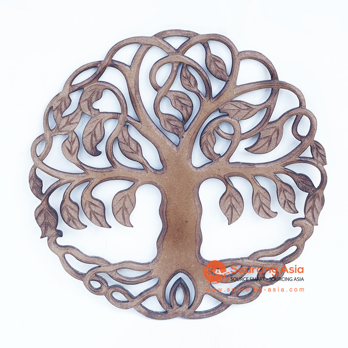 LUHC001 BROWN WOODEN ROUND "TREE OF LIFE" PANEL