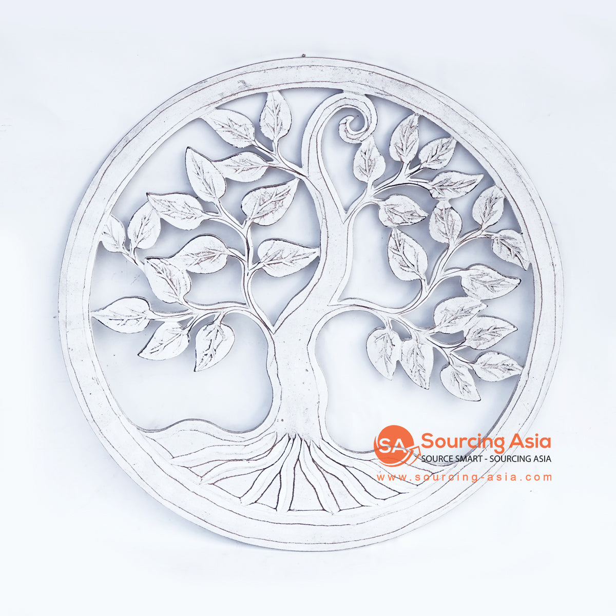 LUHC002 WHITE WOODEN ROUND "TREE OF LIFE" PANEL