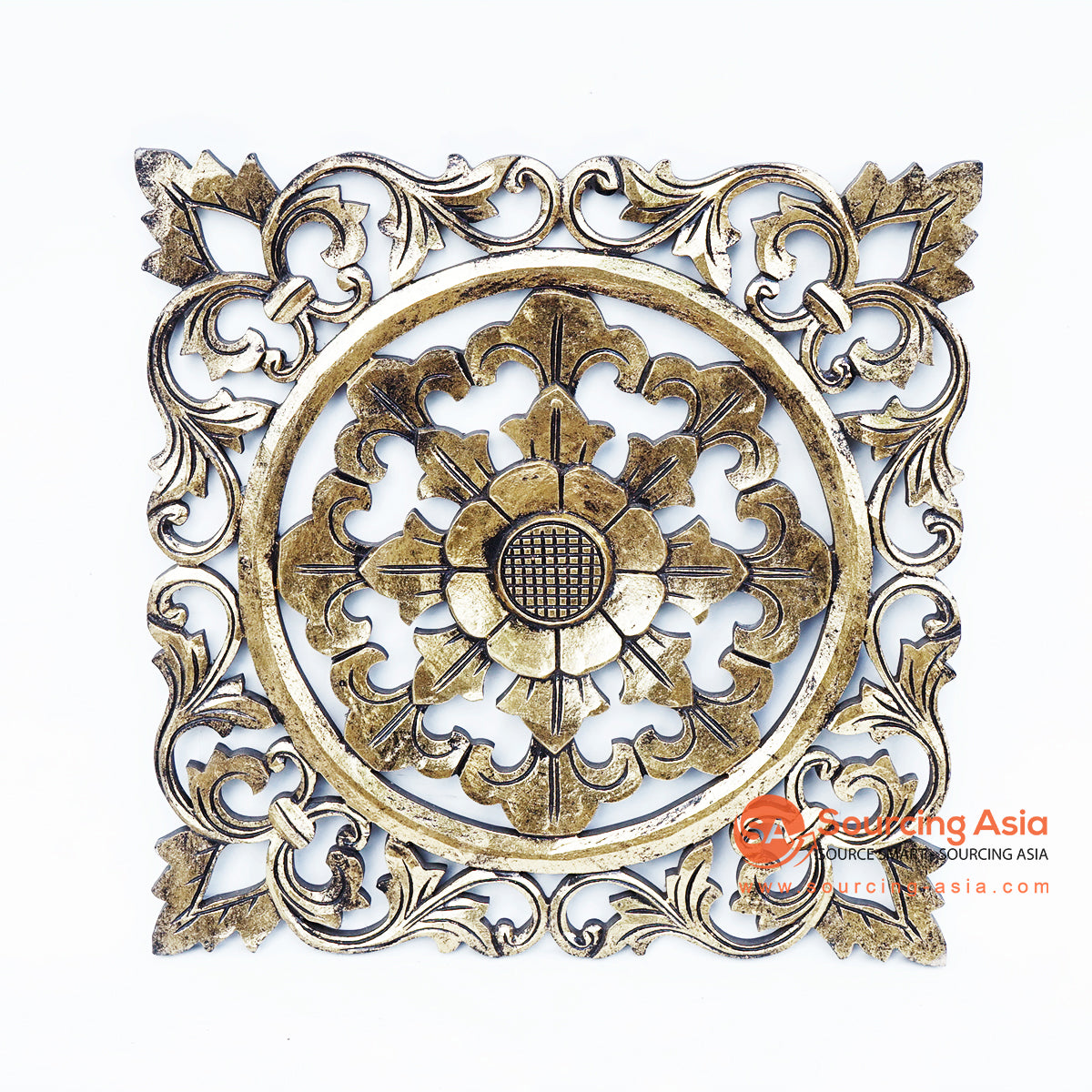 LUHC007 GOLD WOODEN SQUARE FLORAL CARVED PANEL