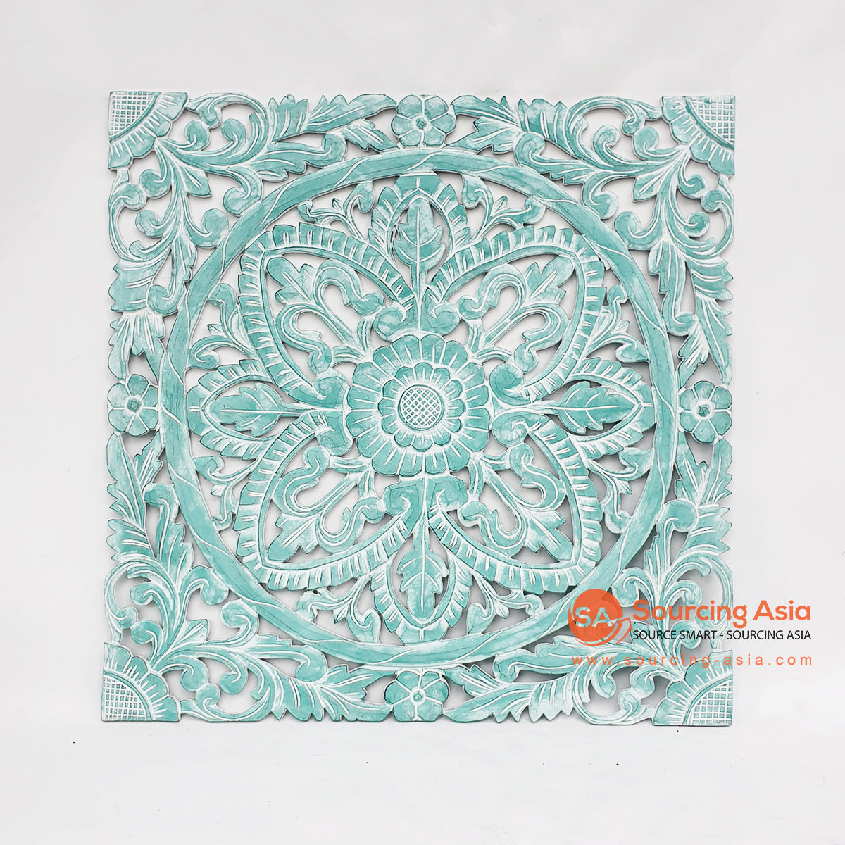 LUHC011 TURQUOISE WOODEN SQUARE CARVED PANEL