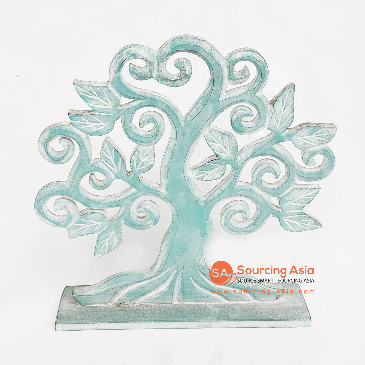 LUHC014-8 TURQUOISE WOODEN TREE CARVED PANEL