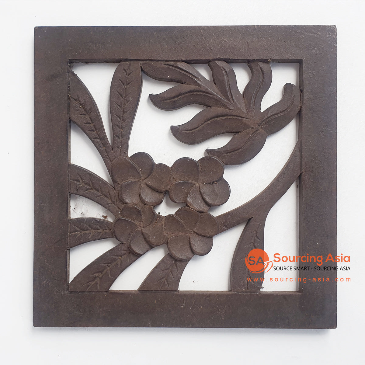LUHC018-1 DARK BROWN WOODEN SQUARE CARVED PANEL