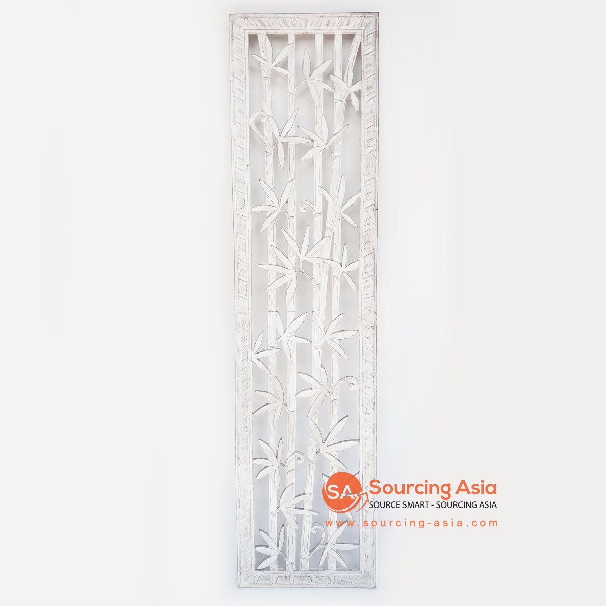 LUHC025-3 WHITE WASH WOODEN RECTANGULAR BAMBOO CARVED PANEL