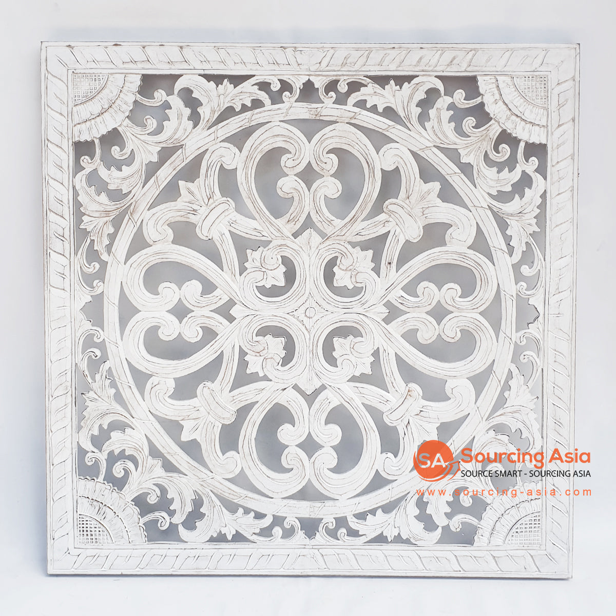 LUHC030 WHITE WASH WOODEN SQUARE CARVED PANEL
