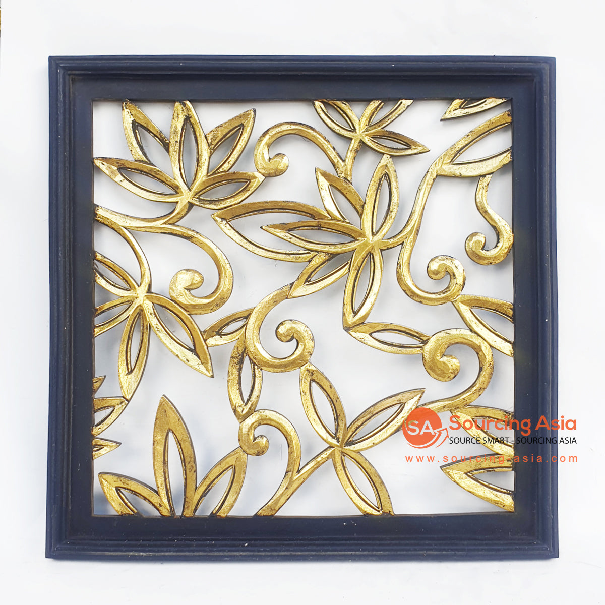 LUHC041 DARK BROWN AND GOLDEN WOODEN SQUARE CARVED PANEL