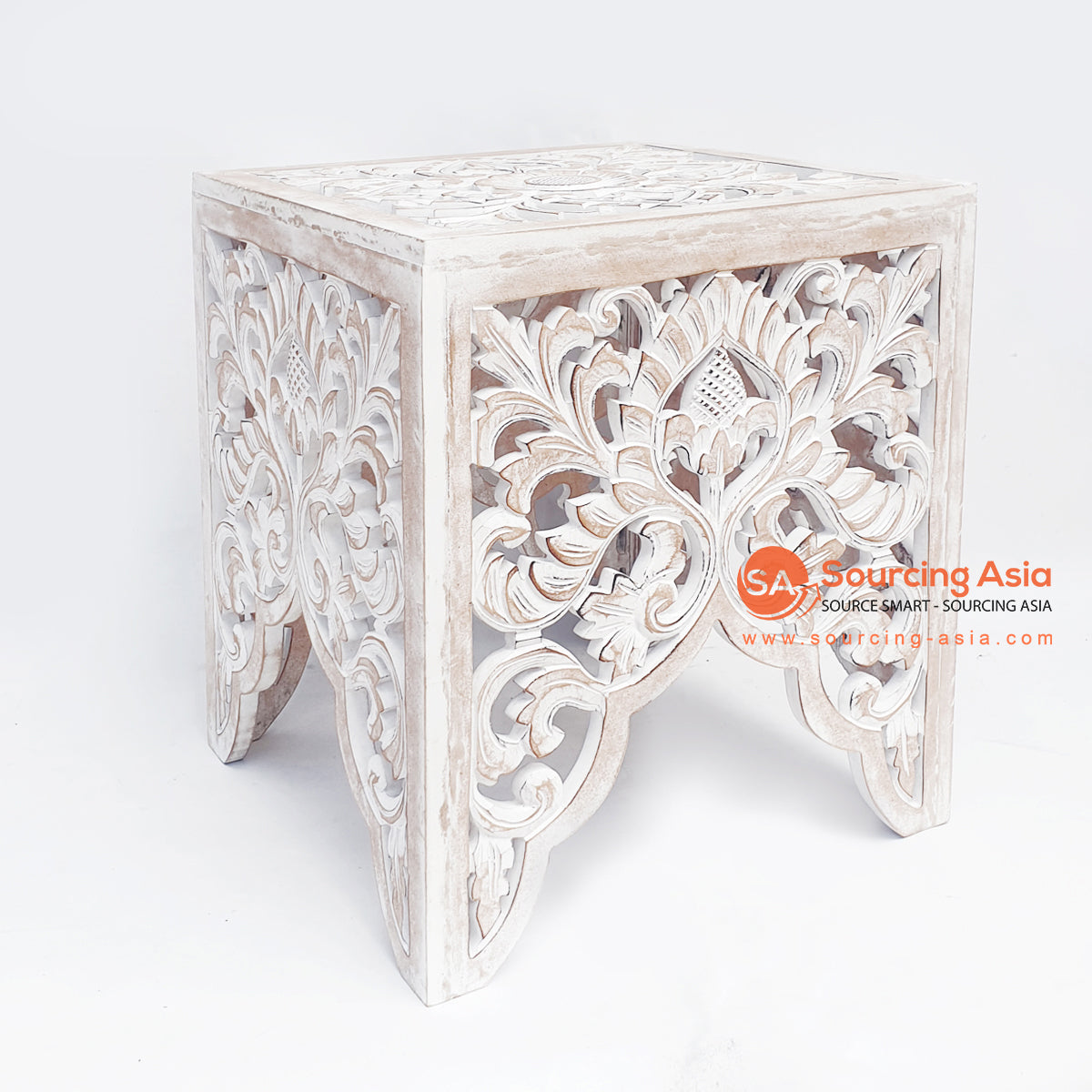 LUHC043 WHITE MDF WOOD CARVED SIDE TABLE