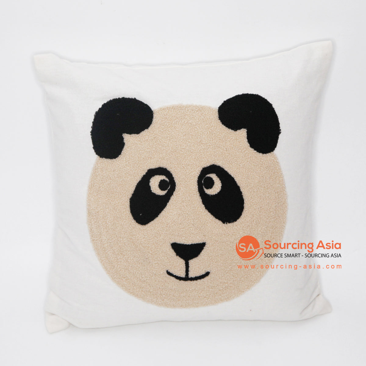 MAC021 OFF WHITE COTTON PANDA SQUARE CUSHION (PRICE WITHOUT INNER)