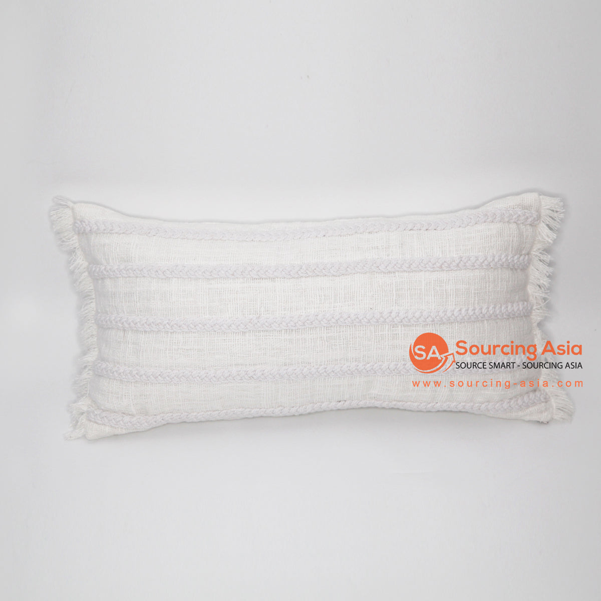 MAC023 WHITE RAW COTTON RECTANGULAR CUSHION WITH FRINGE (PRICE WITHOUT INNER)