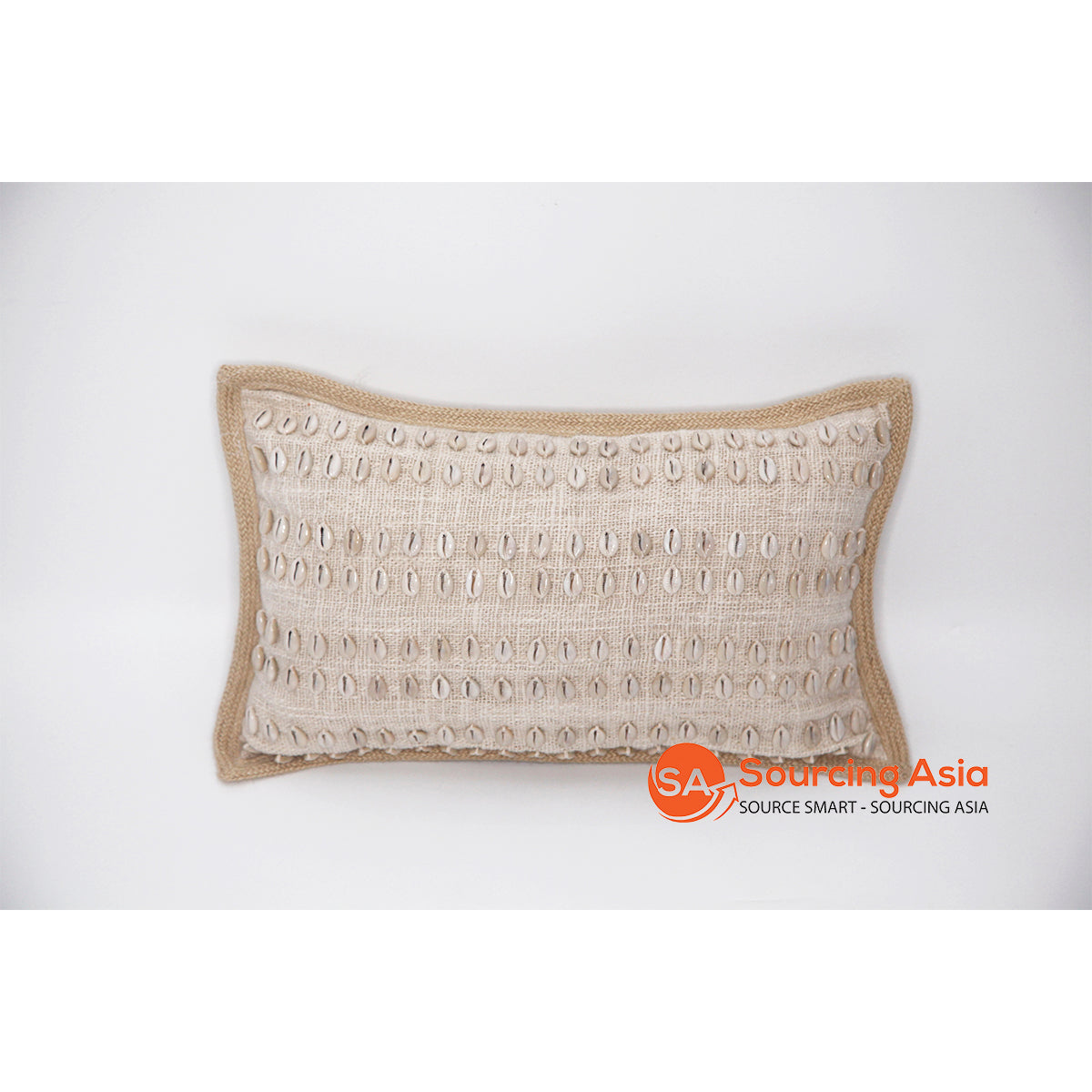 MAC027 RECTANGULAR NATURAL RAW COTTON CUSHION COVER WITH SHELL DECORATION
