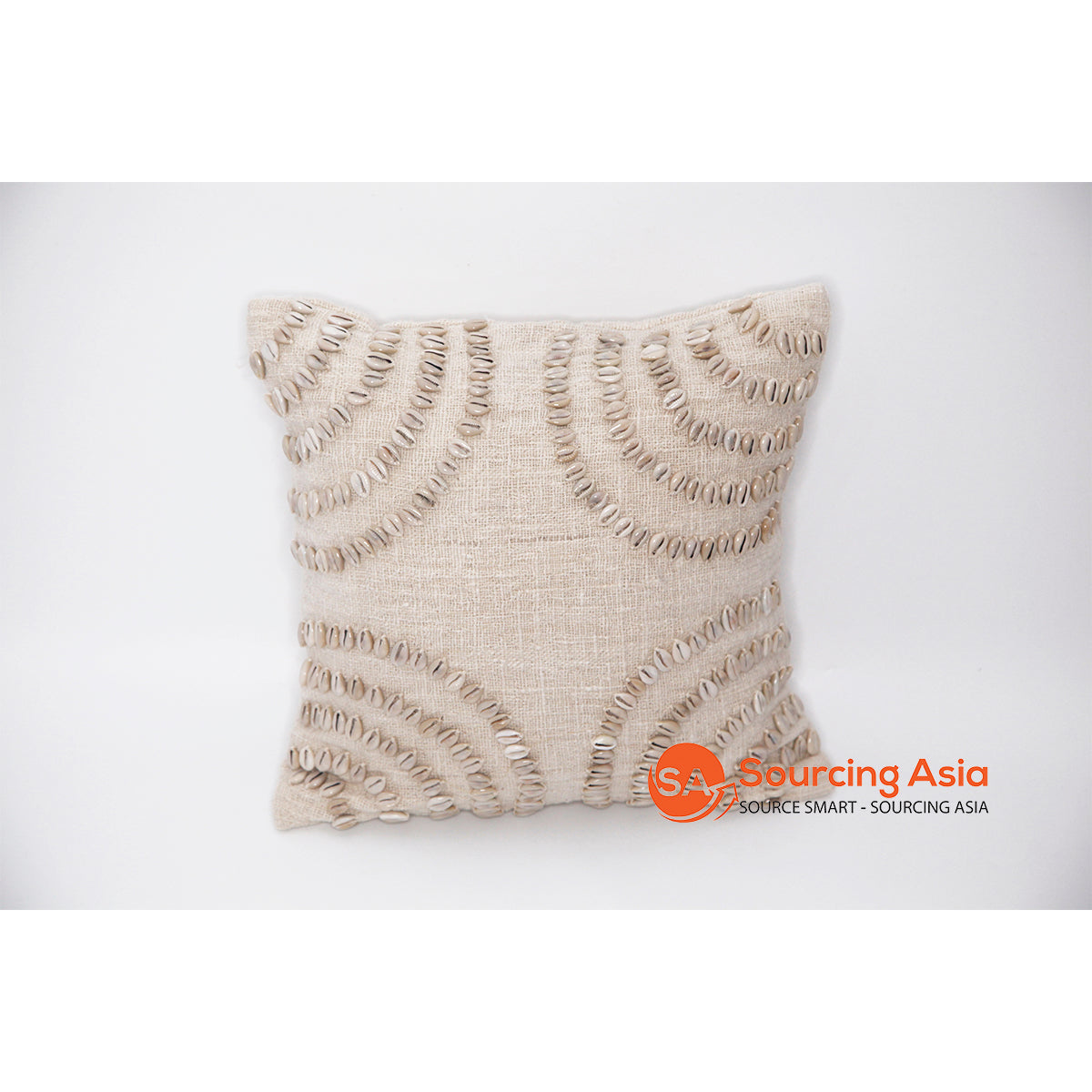 MAC028-1 NATURAL RAW COTTON CUSHION COVER WITH SHELL DECORATION