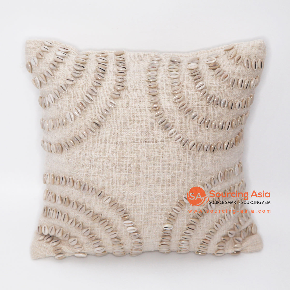 MAC028 NATURAL RAW COTTON CUSHION COVER WITH SHELL DECORATION