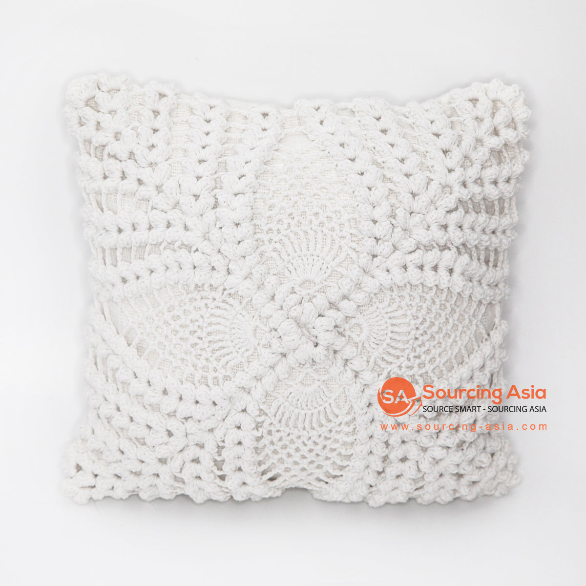 MAC029 WHITE COTTON AND CROCHE SQUARE CUSHION (PRICE WITHOUT INNER)