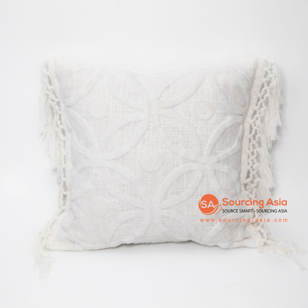 MAC033 WHITE RAW COTTON AND EMBROIDERY CROCHE SQUARE CUSHION (PRICE WITHOUT INNER)