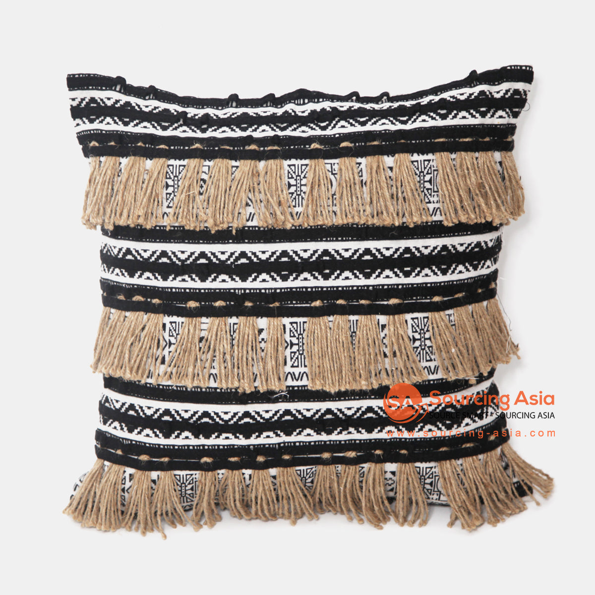 MAC036 TRIBAL BLACK WEAVING COTTON AND NATURAL JUTE YARN SQUARE CUSHION (PRICE WITHOUT INNER)