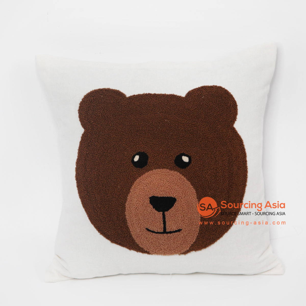 MAC043 OFF WHITE COTTON BEAR SQUARE CUSHION (PRICE WITHOUT INNER)