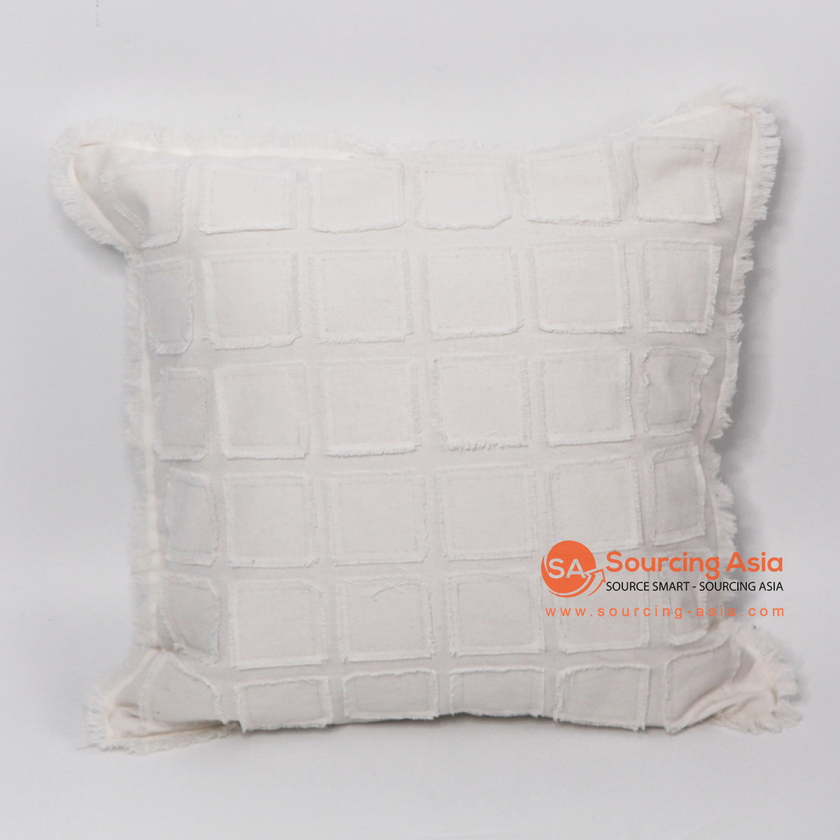 MAC045 OFF WHITE COTTON LINEN SQUARE CUSHION WITH FRINGE (PRICE WITHOUT INNER)