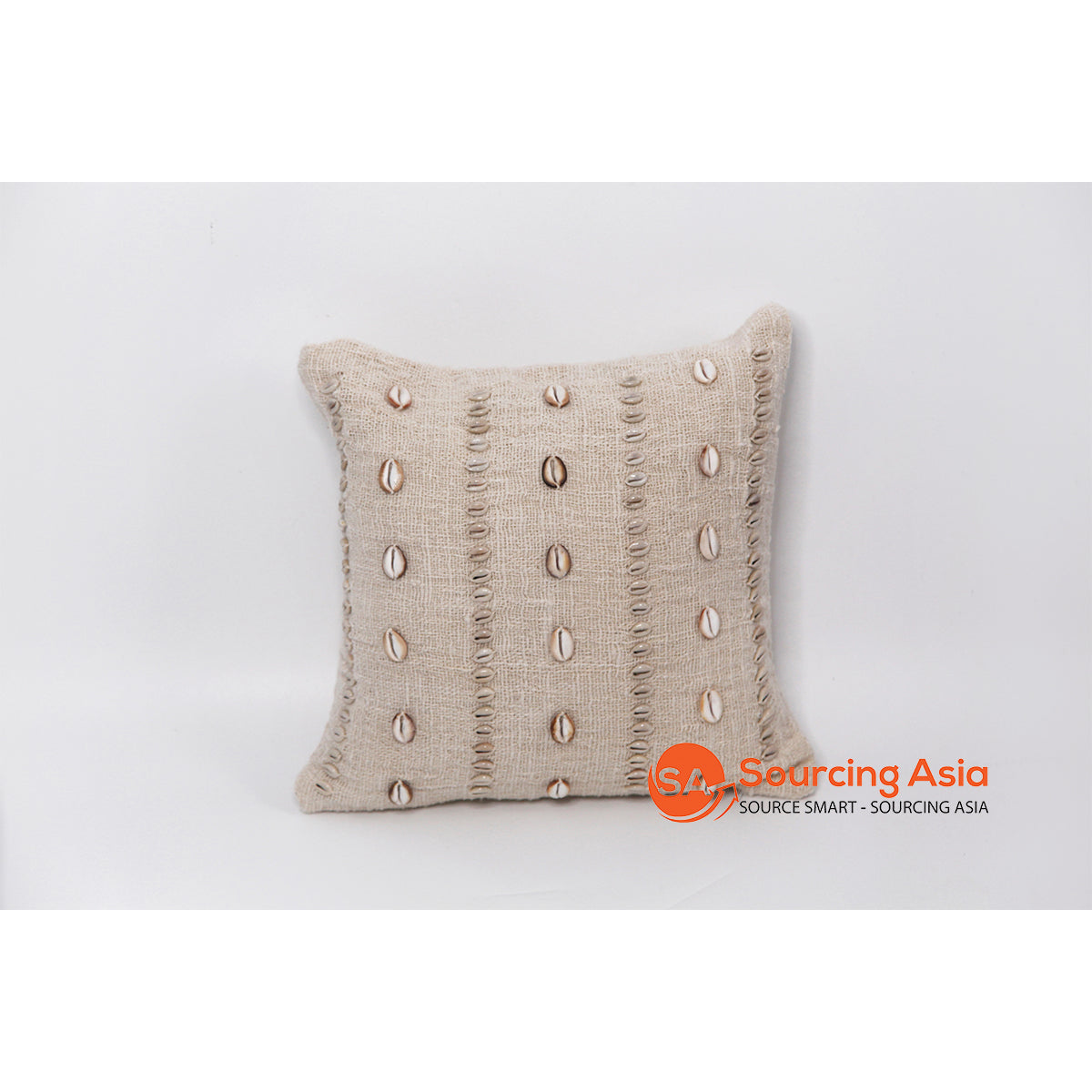 MAC047-1 NATURAL RAW COTTON SQUARE CUSHION COVER WITH SHELLS DECORATION