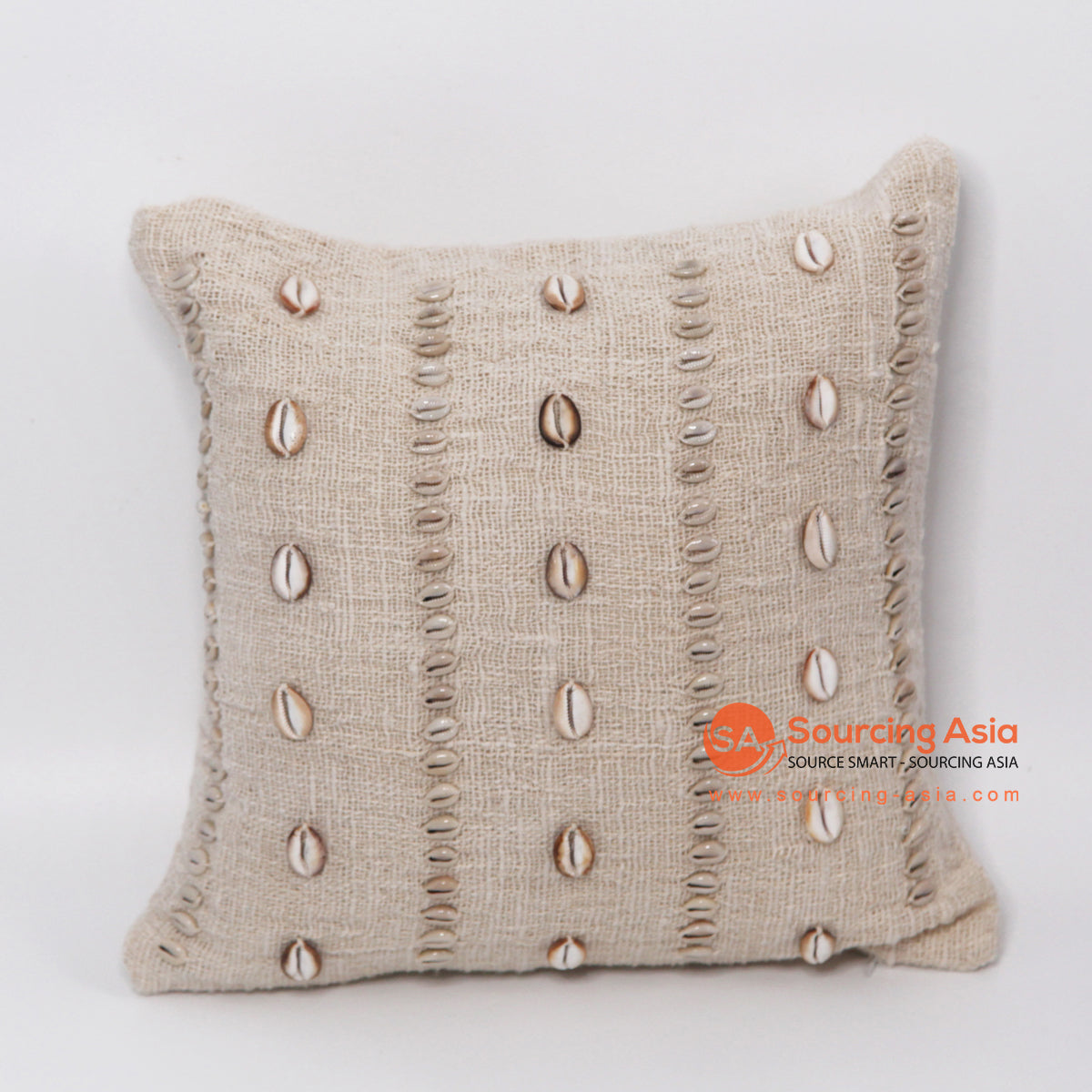 MAC047 NATURAL RAW COTTON SQUARE CUSHION COVER WITH SHELLS DECORATION