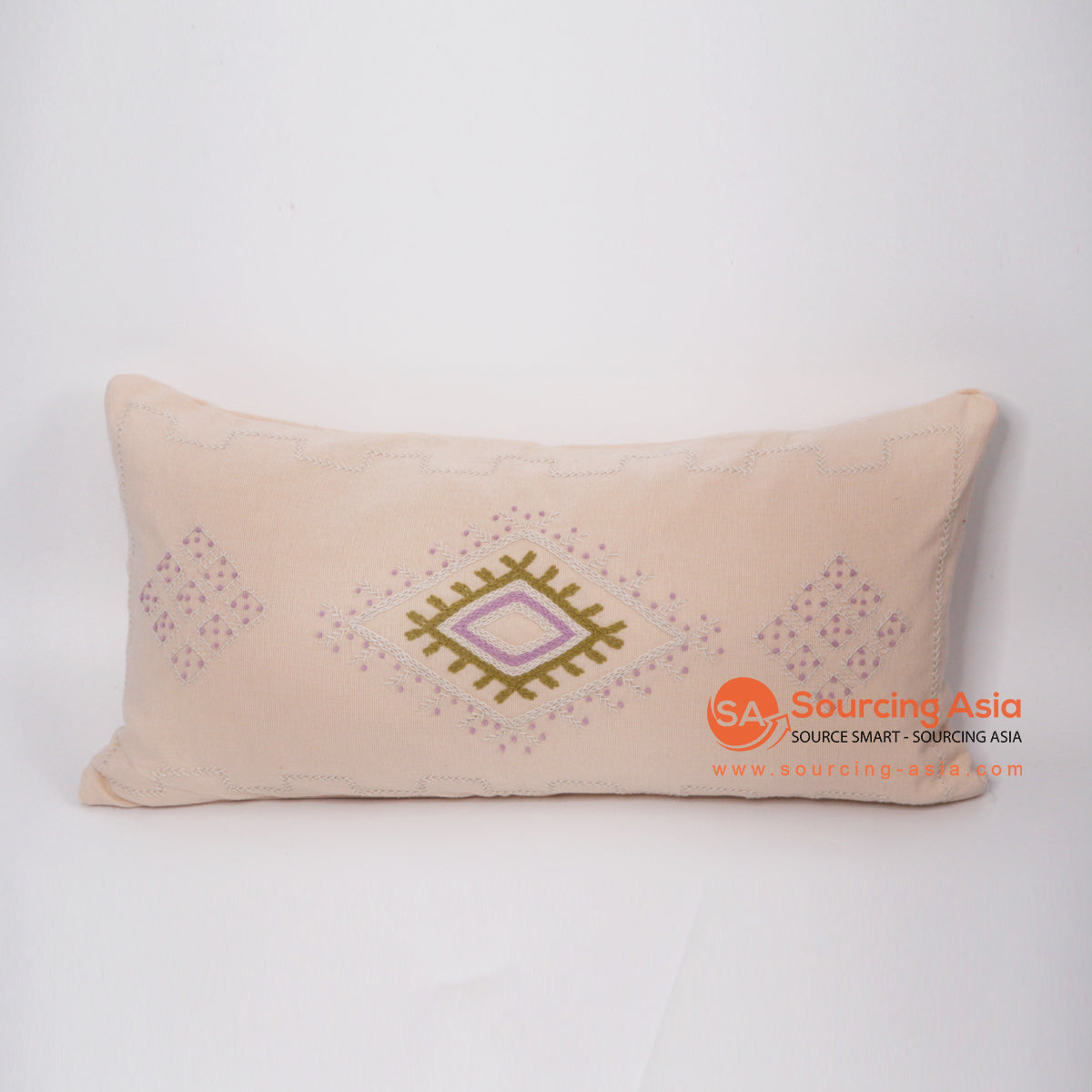 MAC067 PEACH HAND EMBROIDERED COTTON RECTANGULAR CUSHION (PRICE WITHOUT INNER)