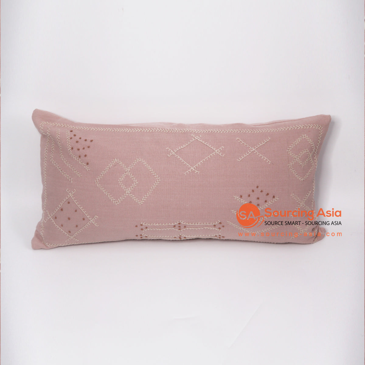 MAC089 BLUSH PINK HAND EMBROIDERED COTTON RECTANGULAR CUSHION (PRICE WITHOUT INNER)