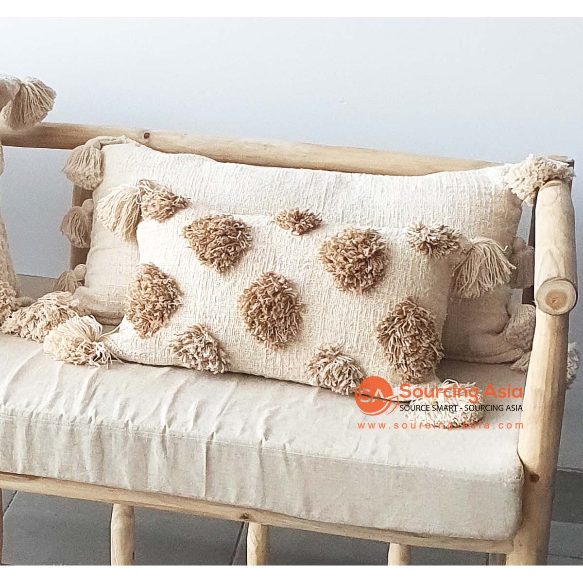 MAC149 NATURAL COTTON COVER CUSHION WITH TASSELS (PRICE WITHOUT INNER)