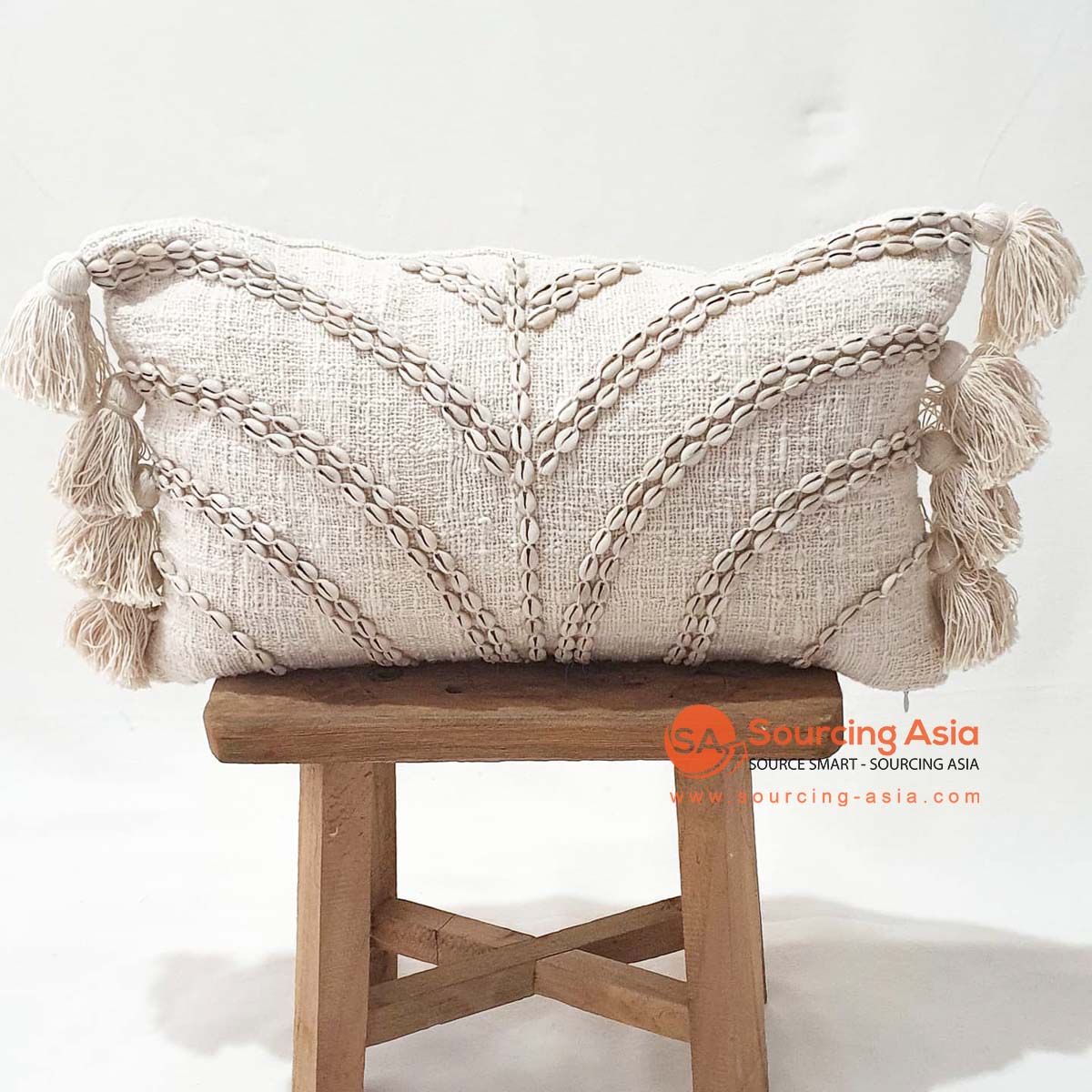 MAC159 NATURAL COTTON COVER CUSHION WITH SHELL AND TASSELS (PRICE WITHOUT INNER)