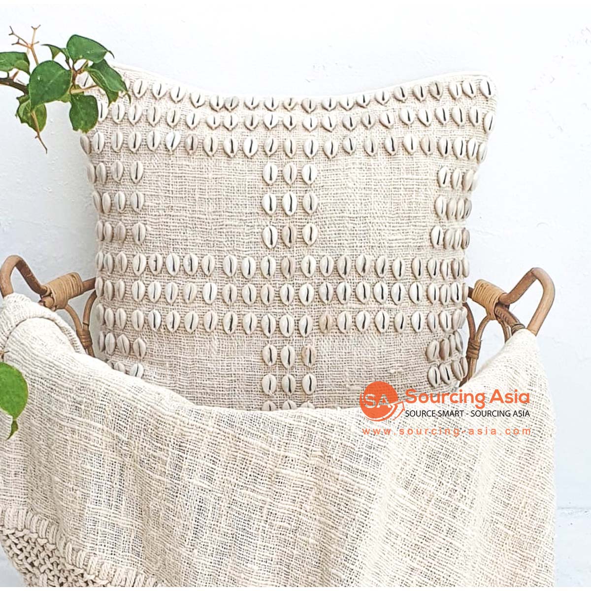 MAC192 NATURAL COTTON CUSHION COVER WITH SHELLS (PRICE WITHOUT INNER)