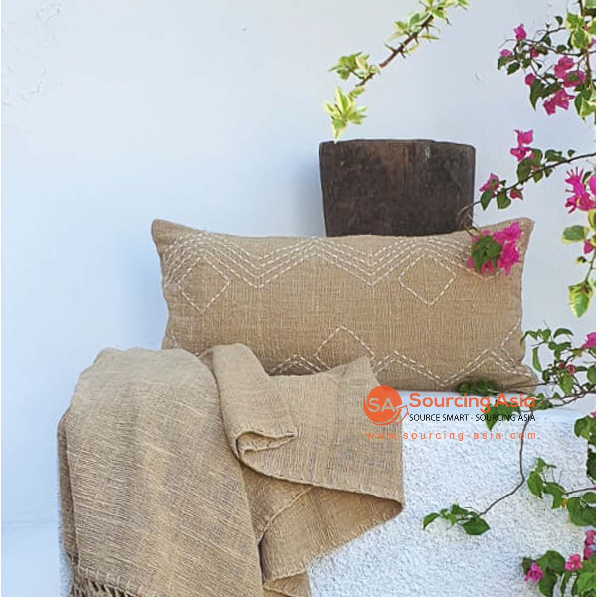 MAC204 LIGHT BROWN COTTON CUSHION COVER WITH HAND STITCHING (PRICE WITHOUT INNER)