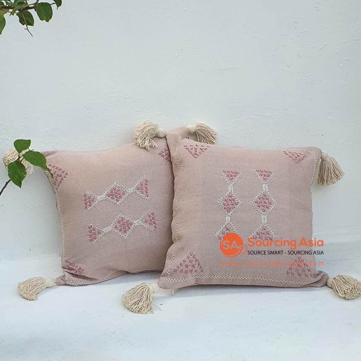 MAC217-1 COTTON SQUARE COVER CUSHION WITH EMBROIDERY AND TASSELS (PRICE WITHOUT INNER)