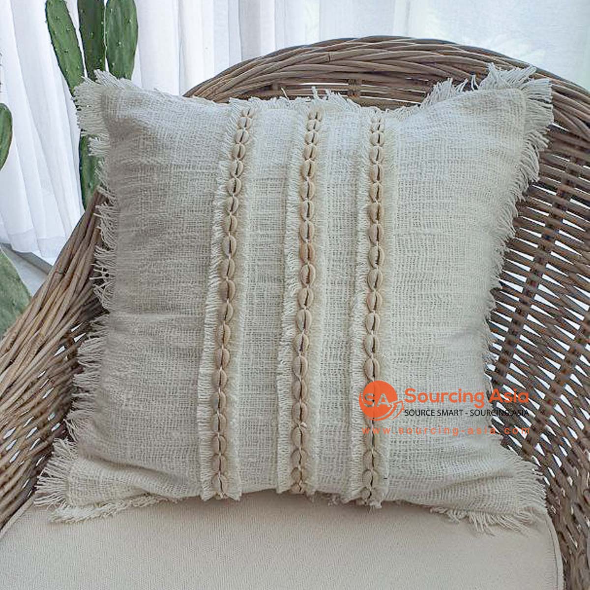MAC325 OFF WHITE RAW COTTON CUSHION COVER WITH SHELLS (PRICE WITHOUT INNER)
