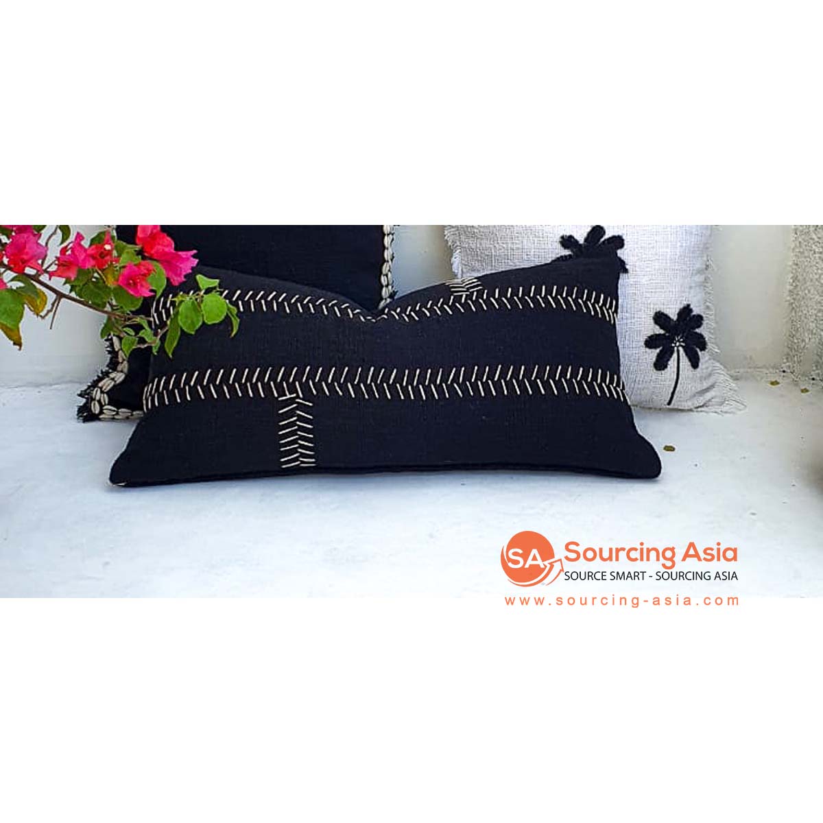 MAC340 BLACK COTTON CUSHION COVER WITH HAND STITCHING (PRICE WITHOUT INNER)