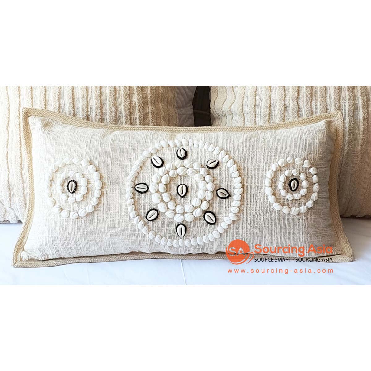 MAC344 NATURAL RAW COTTON CUSHION COVER WITH SHELLS (PRICE WITHOUT INNER)