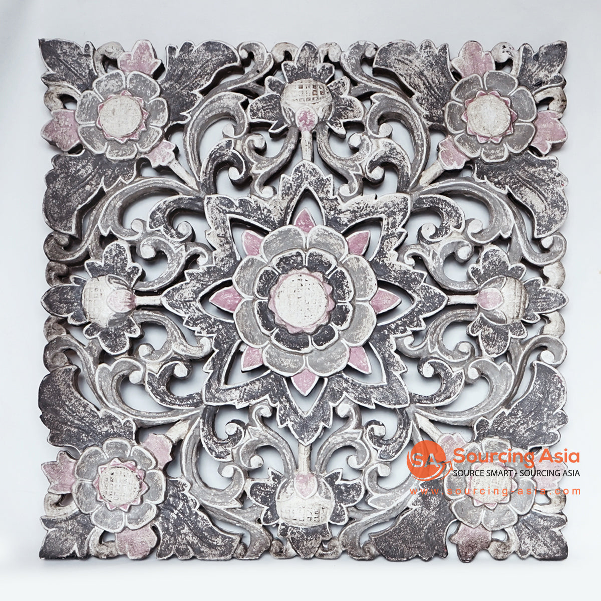 MANC007 MULTICOLOR WOODEN SQUARE FLOWER CARVED PANEL