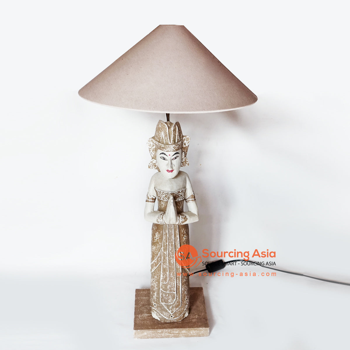 MANC091 WOODEN STANDING LAMP WITH BALINESE MAN STATUE AND LAMP SHADE
