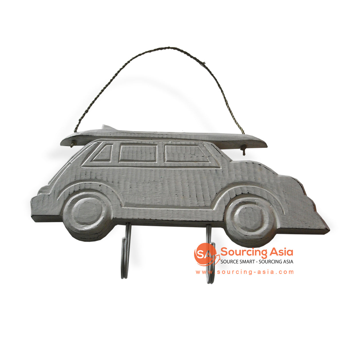 MDC51-1 WHITE WASH WOODEN CAR WITH TWO HOOKS