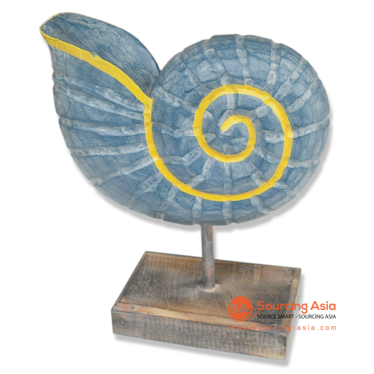 MDC61-6 BLUE WASH WOODEN NAUTILUS SHELL ON STAND