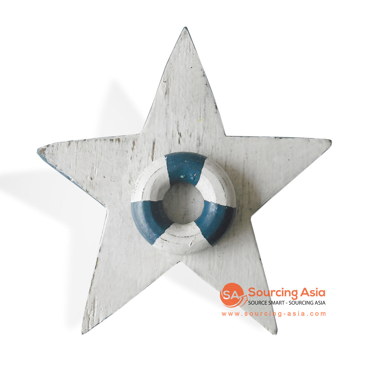 MDC82 WOODEN STAR HANGING DECORATION WITH BUOY ORNAMENT
