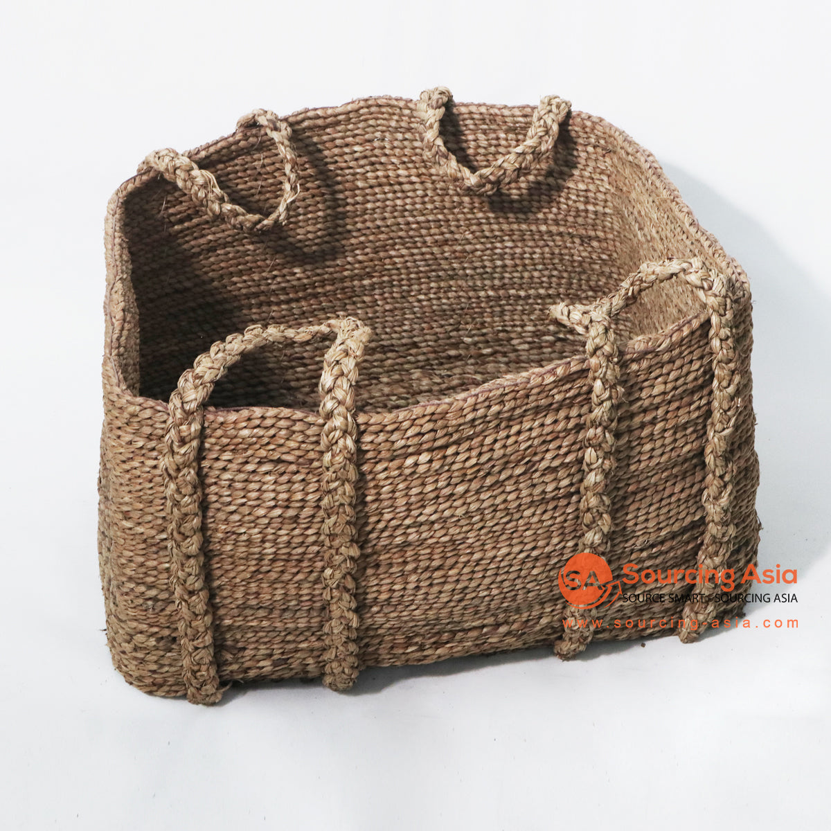 MERC038 NATURAL MENDONG SQUARE BASKET WITH FOUR HANDLES