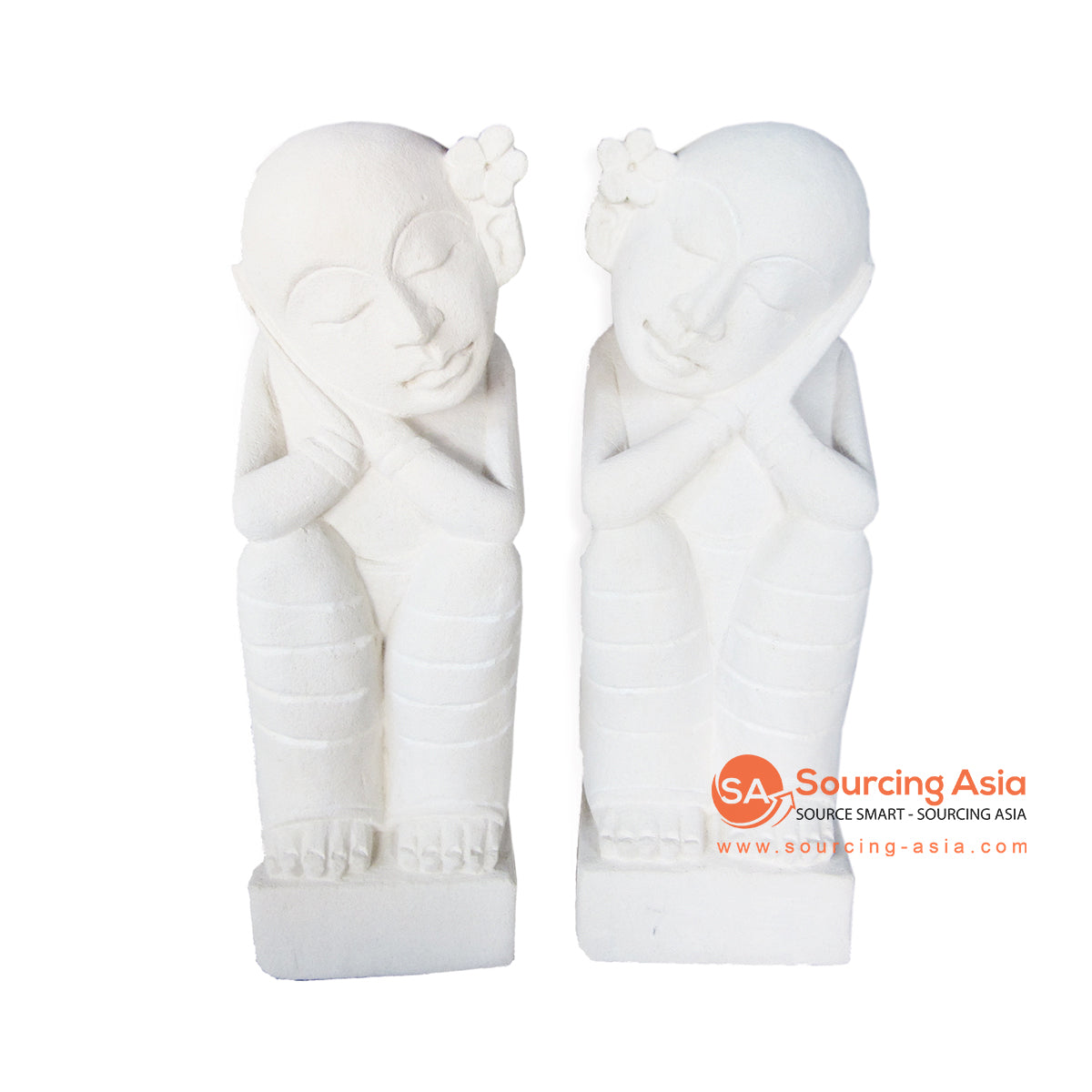 MHB049-30 SET OF TWO STONE DREAMING BALD FIGURE STATUES